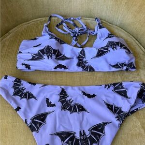 Purple Bat Print Bikini Set, new, never worked, gothic